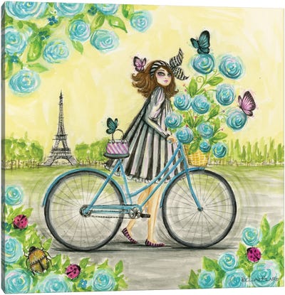 Bike Ride In Paris Canvas Art Print - Bella Pilar