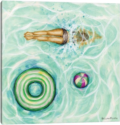 Pool Divin' Canvas Art Print - Swimming Art