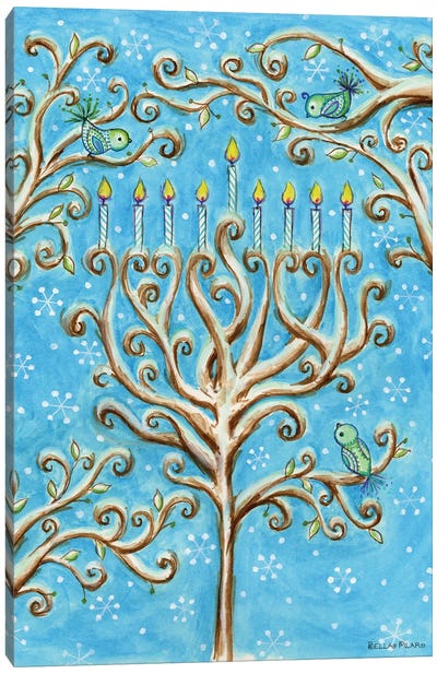 Snowy Chanukah Menorah Branches Canvas Art Print - Bella Pilar