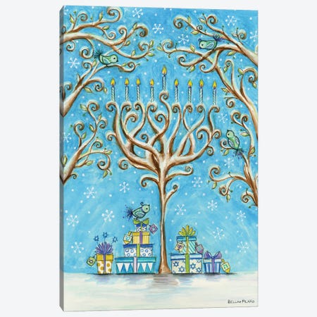 Snowy Chanukah Menorah Tree Canvas Print #BPR372} by Bella Pilar Canvas Artwork