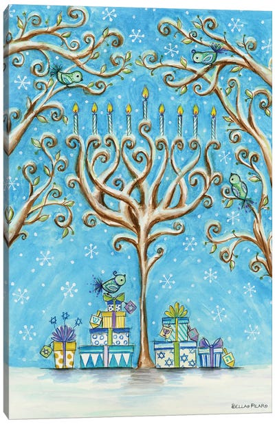 Snowy Chanukah Menorah Tree Canvas Art Print - Hanukkah Art