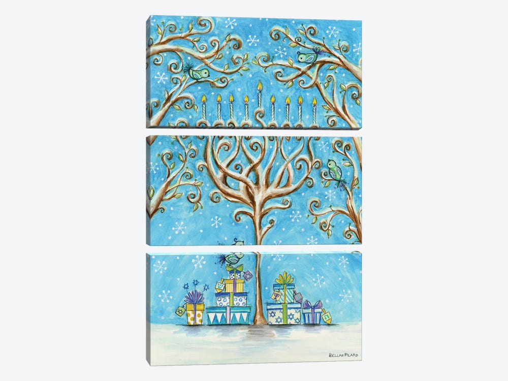 Snowy Chanukah Menorah Tree by Bella Pilar 3-piece Canvas Art