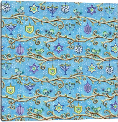 Snowy Chanukah Ornament Pattern Canvas Art Print - Bella Pilar