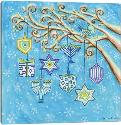 Snowy Chanukah Ornaments Canvas Art Print - Bella Pilar