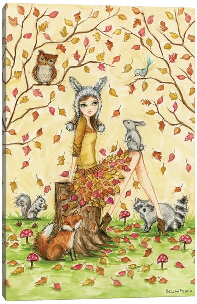 Winona And Her Woodland Friends Canvas Art Print - Raccoon Art