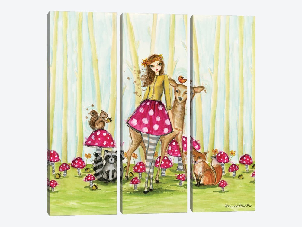 Mushroom Skirt's Forest Friends by Bella Pilar 3-piece Canvas Wall Art