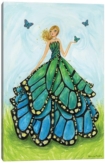 Blue Butterfly Dress Canvas Art Print - Bella Pilar