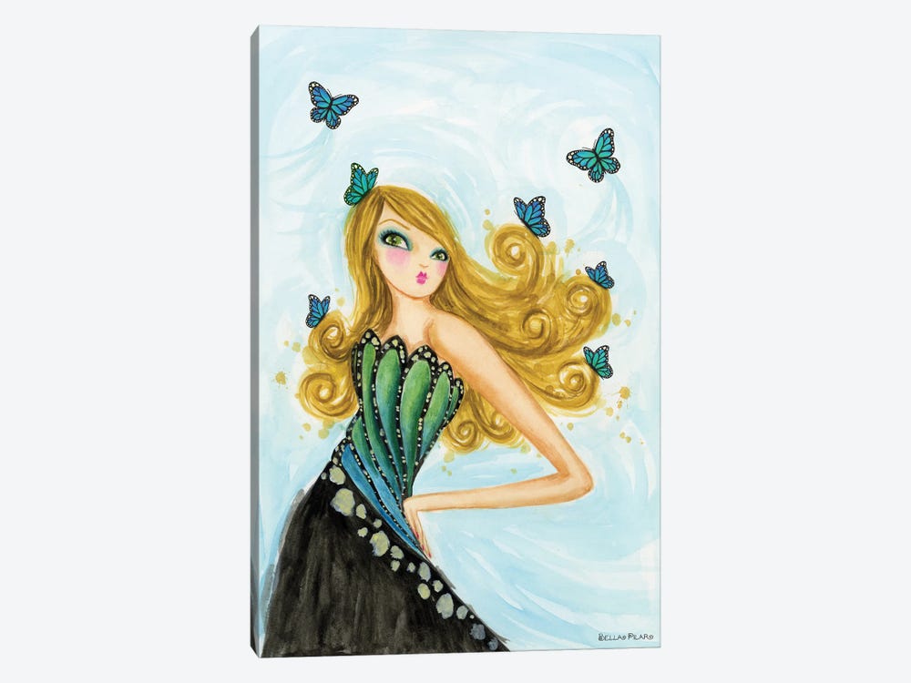 Blue Butterfly Girl by Bella Pilar 1-piece Canvas Art Print