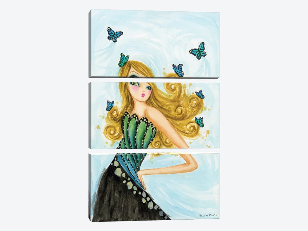 Blue Butterfly Girl by Bella Pilar 3-piece Canvas Print