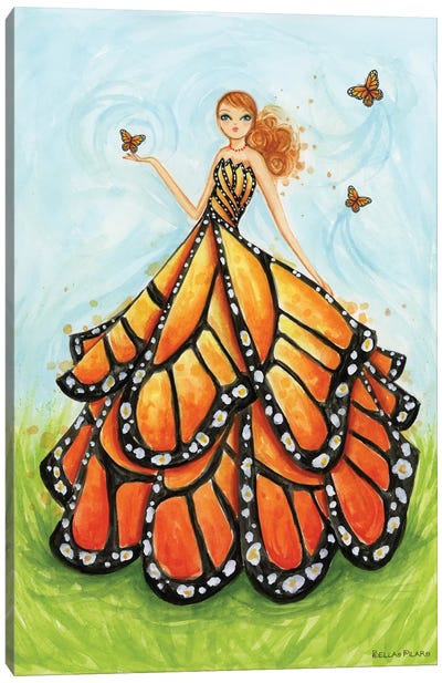Orange Butterfly Dress Canvas Art Print - Bella Pilar