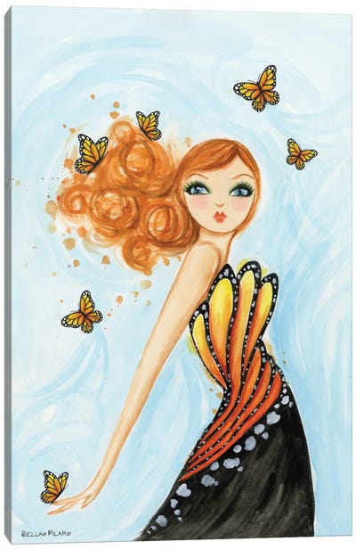 Orange Butterfly Girl Canvas Art Print - Monarch Metamorphosis