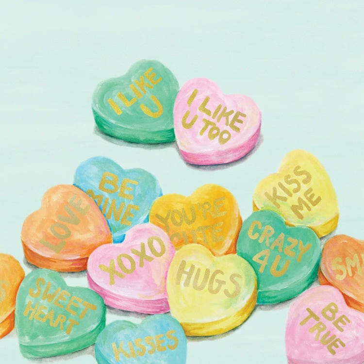 Candy Conversation Hearts by Bella Pilar wall art