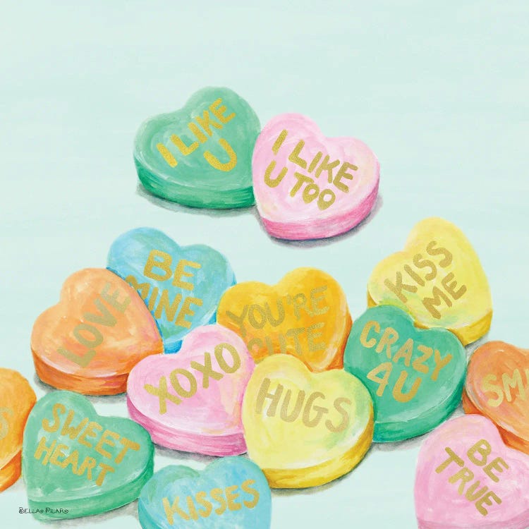 Candy Conversation Hearts by Bella Pilar wall art