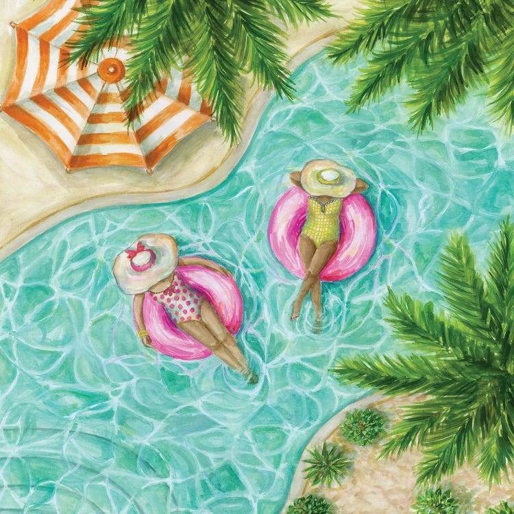 Palm Springs Pool Floating With Friend by Bella Pilar wall art