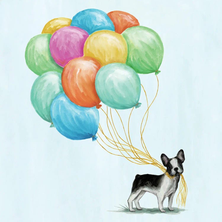 Puppy With Balloons by Bella Pilar wall art