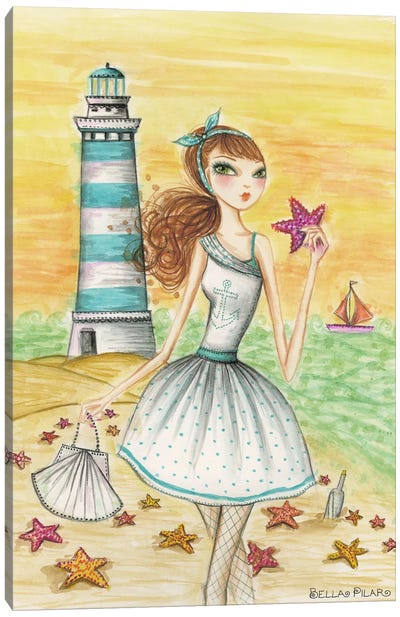 Ahoy Lola by the Lighthouse Canvas Art Print - Bella Pilar