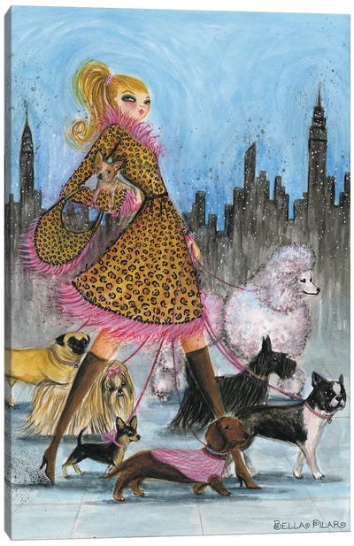 Dogwalker Canvas Art Print - Boston Terriers