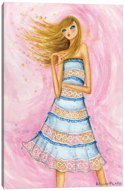Blue Lace Dress Canvas Art Print - Fashion Illustrations