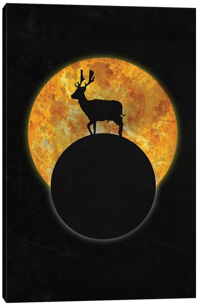 Deer On The Moon Canvas Art Print - Sun Art