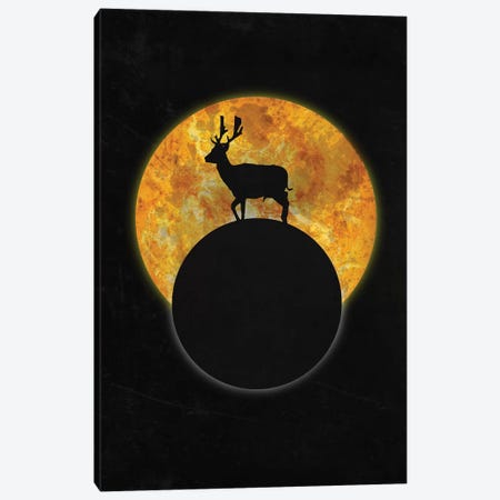 Deer On The Moon Canvas Print #BRF14} by Barruf Art Print
