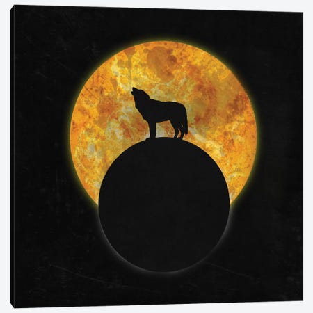 Wolf On The Moon Canvas Print #BRF15} by Barruf Canvas Art Print