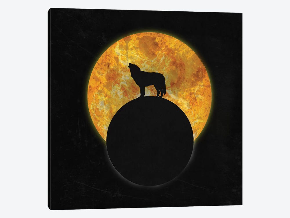 Wolf On The Moon by Barruf 1-piece Canvas Wall Art