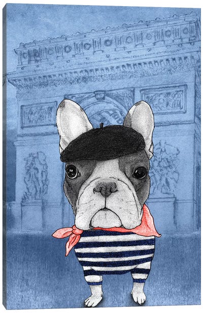 French Bulldog With The Arc de Triomphe Canvas Art Print - Arches