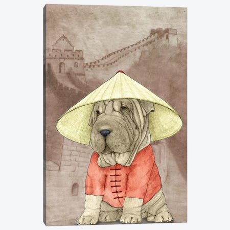 Shar Pei With The Great Wall Canvas Print #BRF17} by Barruf Canvas Art Print