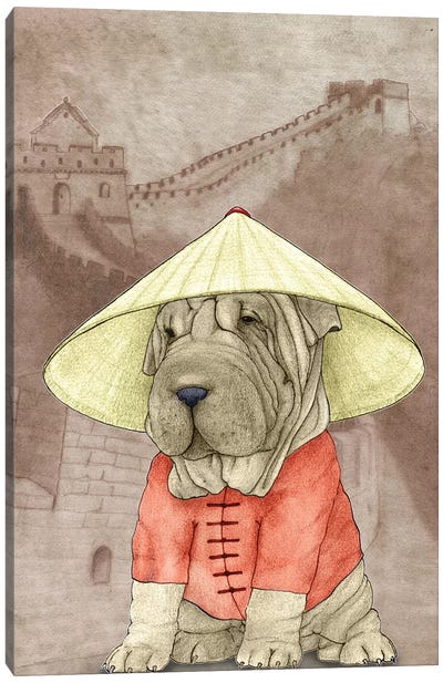 Shar Pei With The Great Wall Canvas Art Print - Barruf