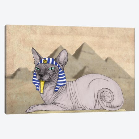 Sphynx Cat With The Pyramids Of Giza Canvas Print #BRF18} by Barruf Canvas Art