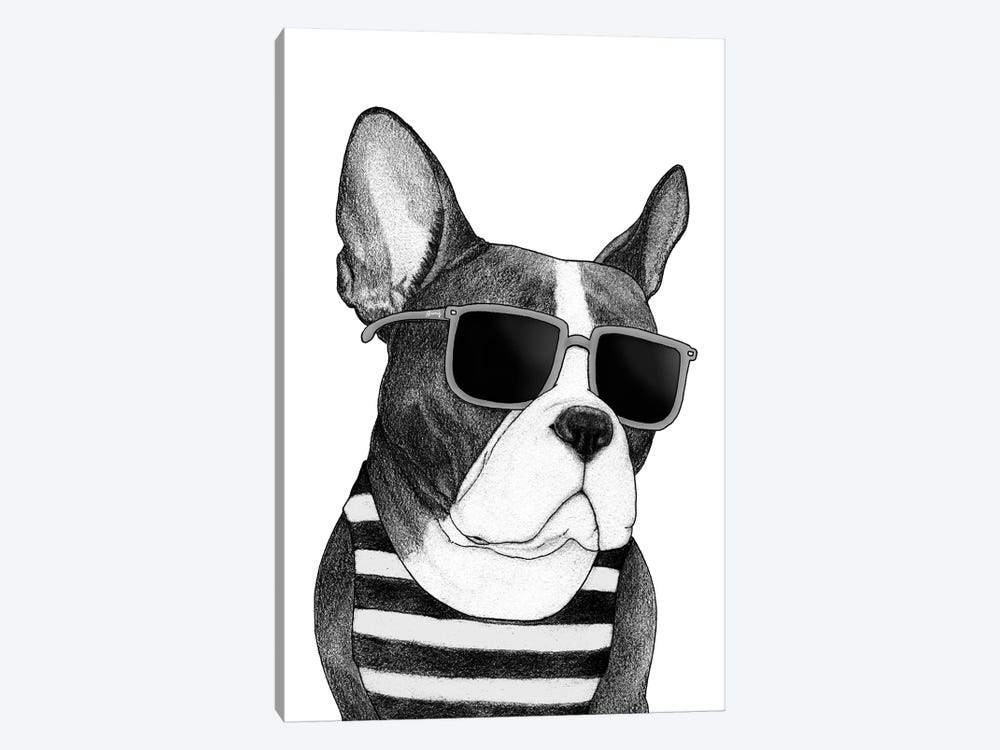Frenchie - Summer Style In B&W by Barruf 1-piece Canvas Art