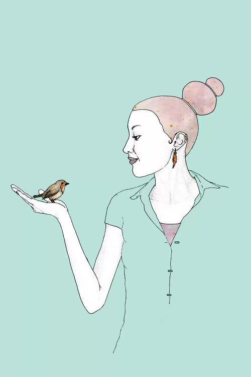 Girl With Robin by Barruf wall art