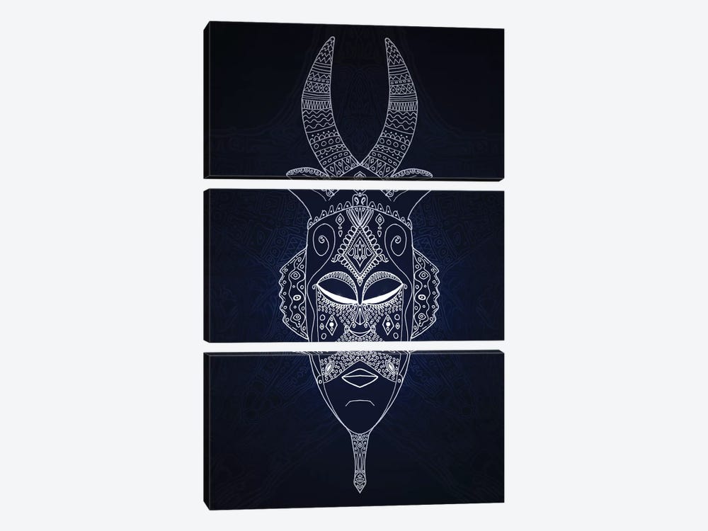 Horned Tribal Mask II by Barruf 3-piece Canvas Artwork