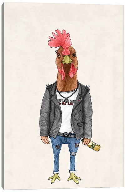 Punk Rooster Canvas Art Print - Chicken & Rooster Art