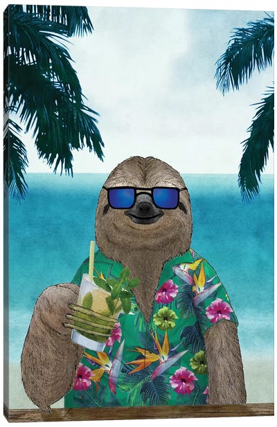 Summer Sloth Canvas Art Print - Sloth Art