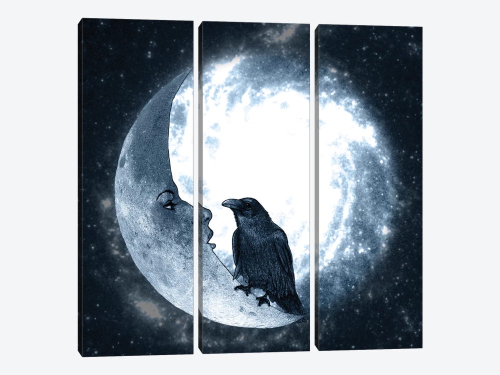 The Crow And Its Moon by Barruf 3-piece Canvas Art Print
