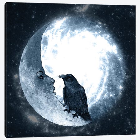The Crow And Its Moon Canvas Print #BRF63} by Barruf Art Print