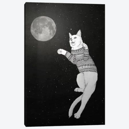 Cat Trying To Catch The Moon Canvas Print #BRF6} by Barruf Art Print