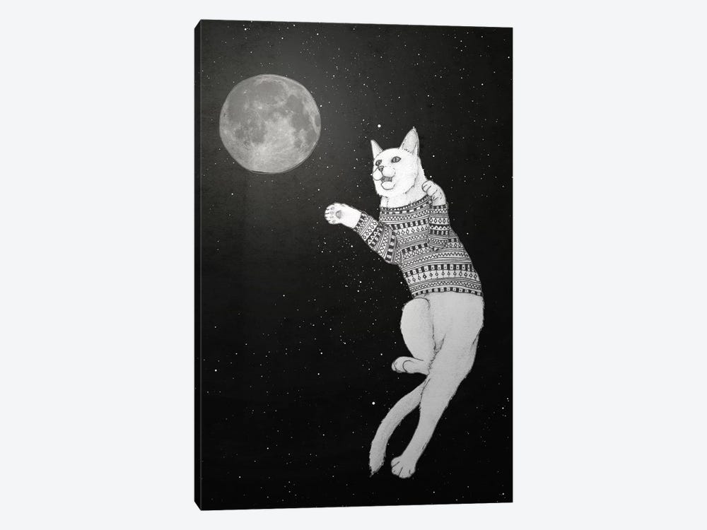 Cat Trying To Catch The Moon by Barruf 1-piece Canvas Art Print