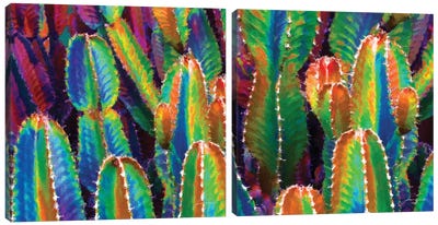 Neon Desert Diptych Canvas Art Print - Cactus Art