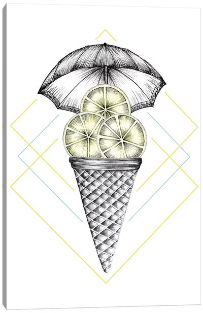 Lemon Ice Cream Canvas Art Print - Black, White & Yellow Art