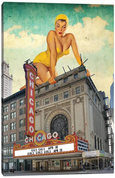Chicago Pinup Canvas Art Print - Women's Swimsuit & Bikini Art