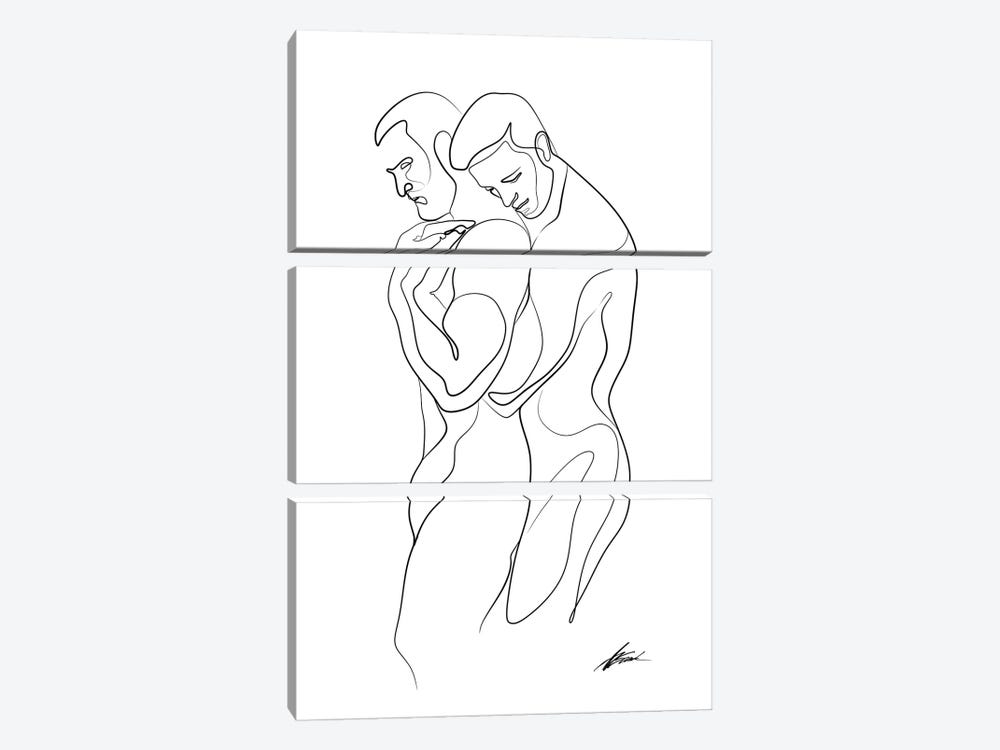 One Line - Embrace From Behind by Brenden Sanborn 3-piece Canvas Art Print