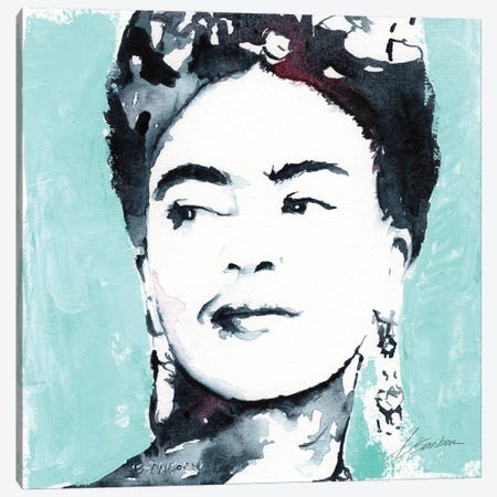 Frida Kahlo In Teal Canvas Print #BSB155} by Brenden Sanborn Canvas Artwork