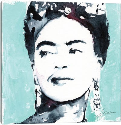 Frida Kahlo In Teal Canvas Art Print - Frida Kahlo