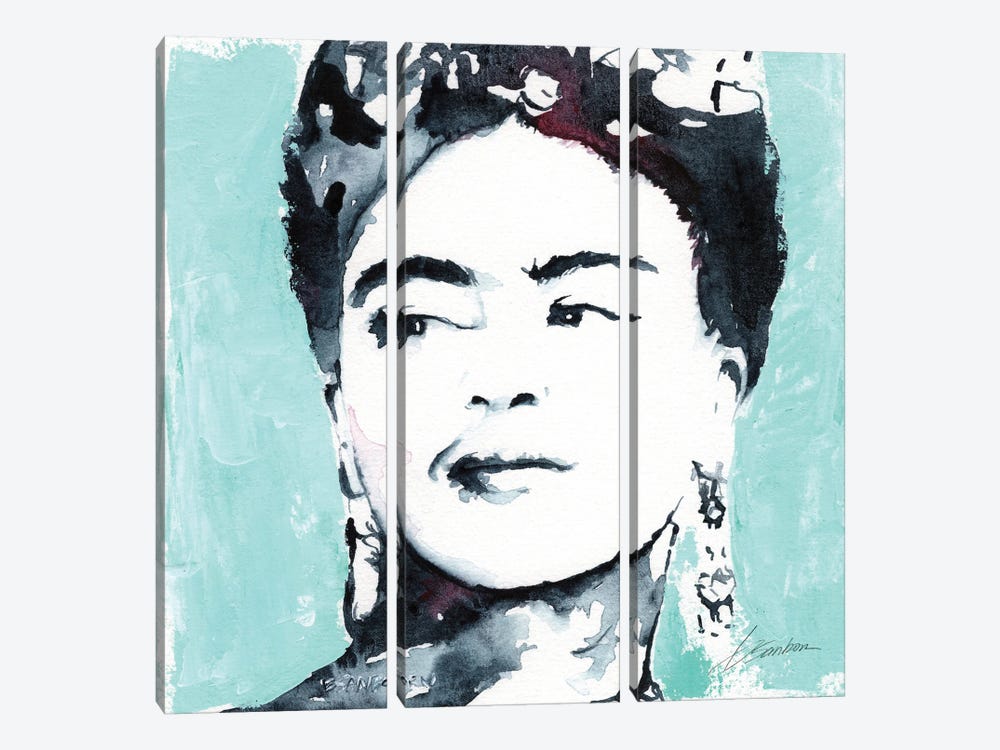 Frida Kahlo In Teal by Brenden Sanborn 3-piece Canvas Wall Art