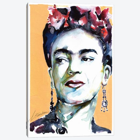 Frida Kahlo With Yellow Background Canvas Print #BSB162} by Brenden Sanborn Canvas Art