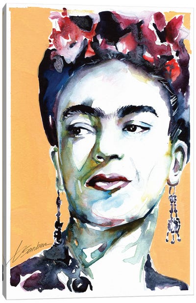 Frida Kahlo With Yellow Background Canvas Art Print - Frida Kahlo