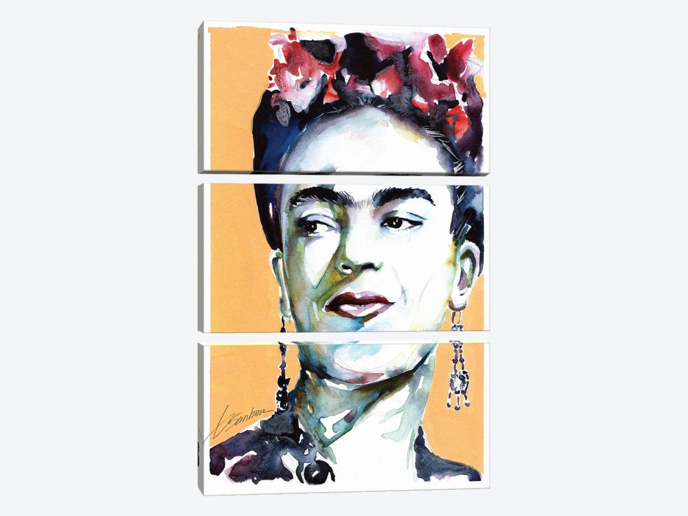 Frida Kahlo With Yellow Background by Brenden Sanborn 3-piece Canvas Art