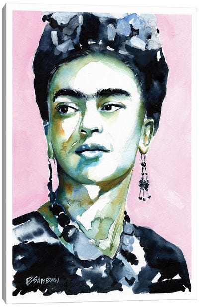 Frida Kahlo In Blue And Green Canvas Art Print - Frida Kahlo